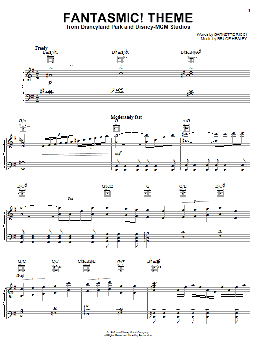 Barnette Ricci Fantasmic! sheet music notes and chords arranged for Piano, Vocal & Guitar Chords (Right-Hand Melody)