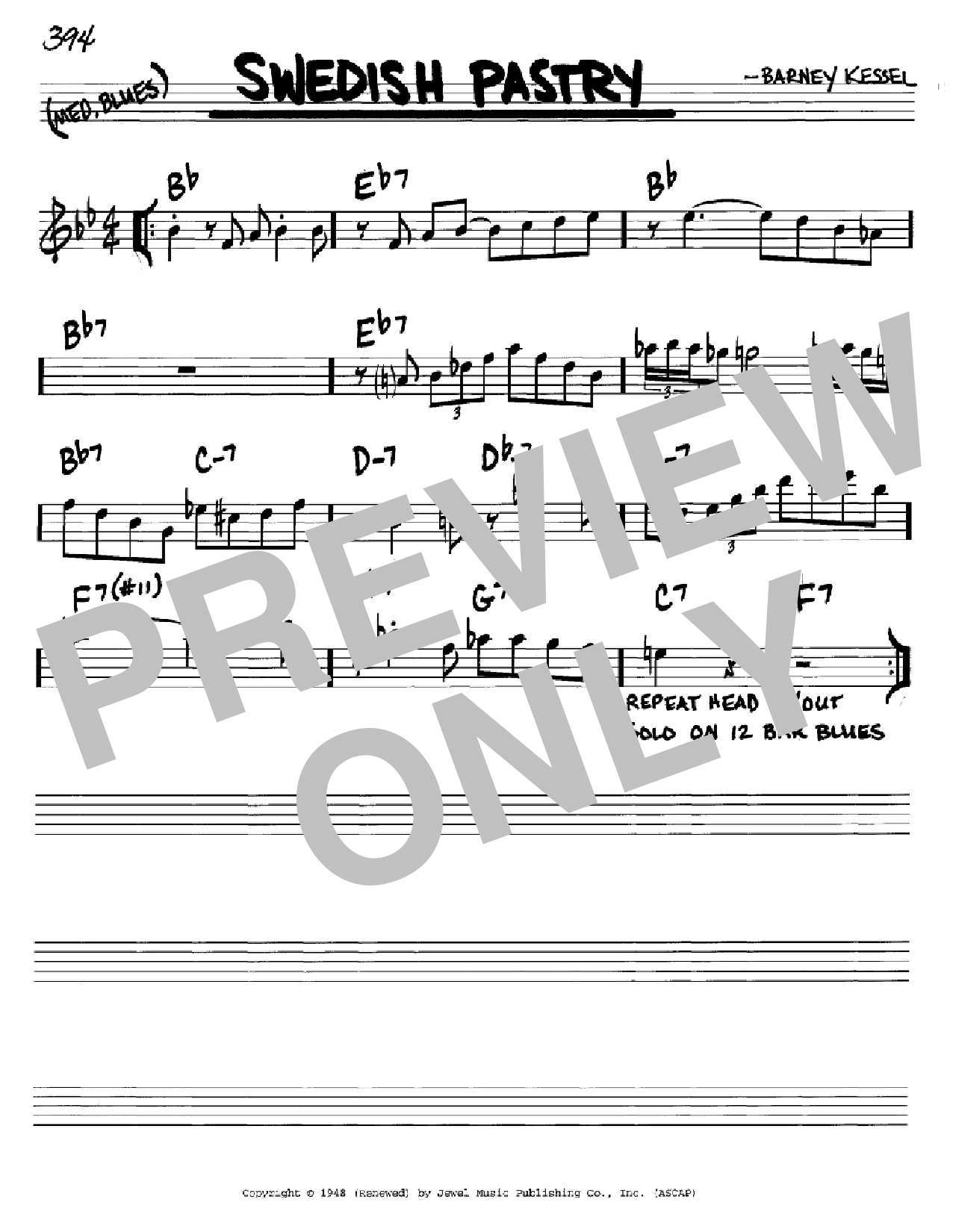 Barney Kessel Swedish Pastry sheet music notes and chords arranged for Real Book – Melody & Chords – Bass Clef Instruments