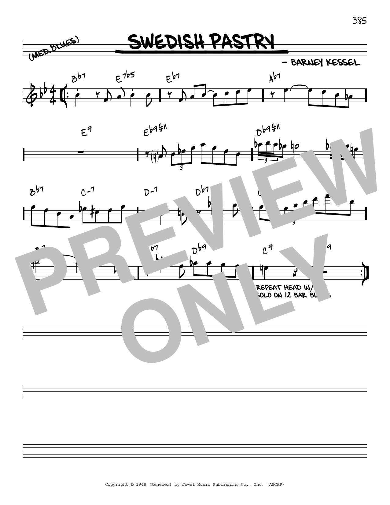 Barney Kessel Swedish Pastry [Reharmonized version] (arr. Jack Grassel) sheet music notes and chords arranged for Real Book – Melody & Chords