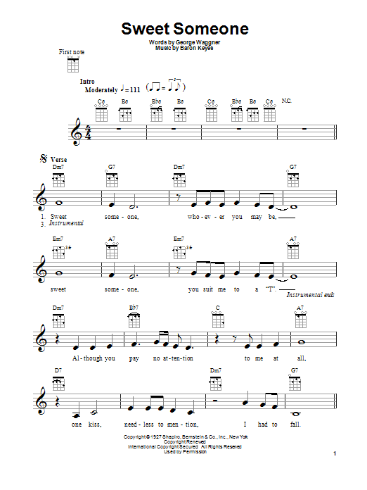 Baron Keyes Sweet Someone sheet music notes and chords arranged for Piano, Vocal & Guitar Chords (Right-Hand Melody)