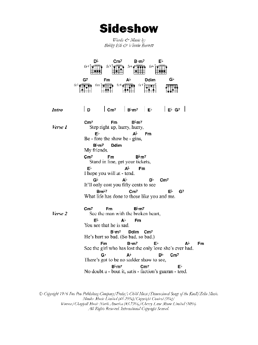 Barry Biggs Sideshow sheet music notes and chords arranged for Guitar Chords/Lyrics