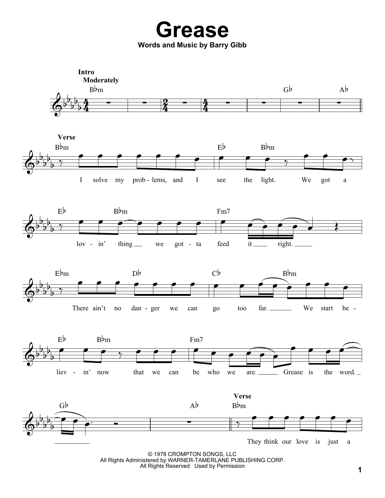 Barry Gibb Grease sheet music notes and chords arranged for Pro Vocal