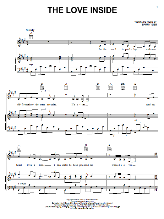 Barry Gibb The Love Inside sheet music notes and chords arranged for Piano, Vocal & Guitar Chords (Right-Hand Melody)