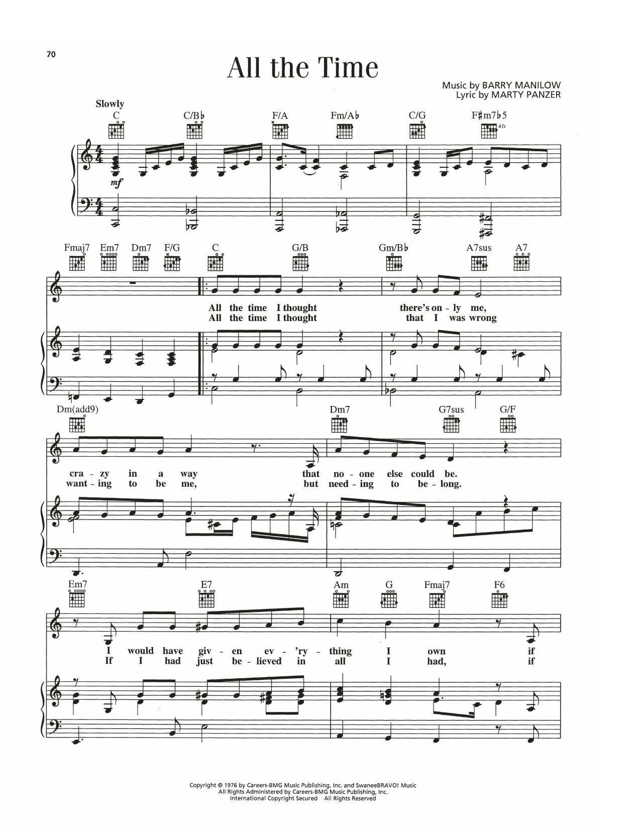Barry Manilow All The Time sheet music notes and chords arranged for Piano, Vocal & Guitar Chords (Right-Hand Melody)