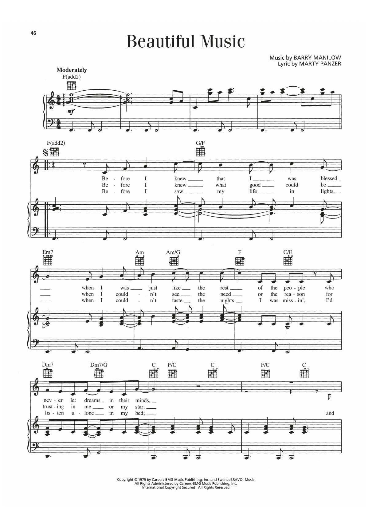 Barry Manilow Beautiful Music sheet music notes and chords arranged for Piano, Vocal & Guitar Chords (Right-Hand Melody)