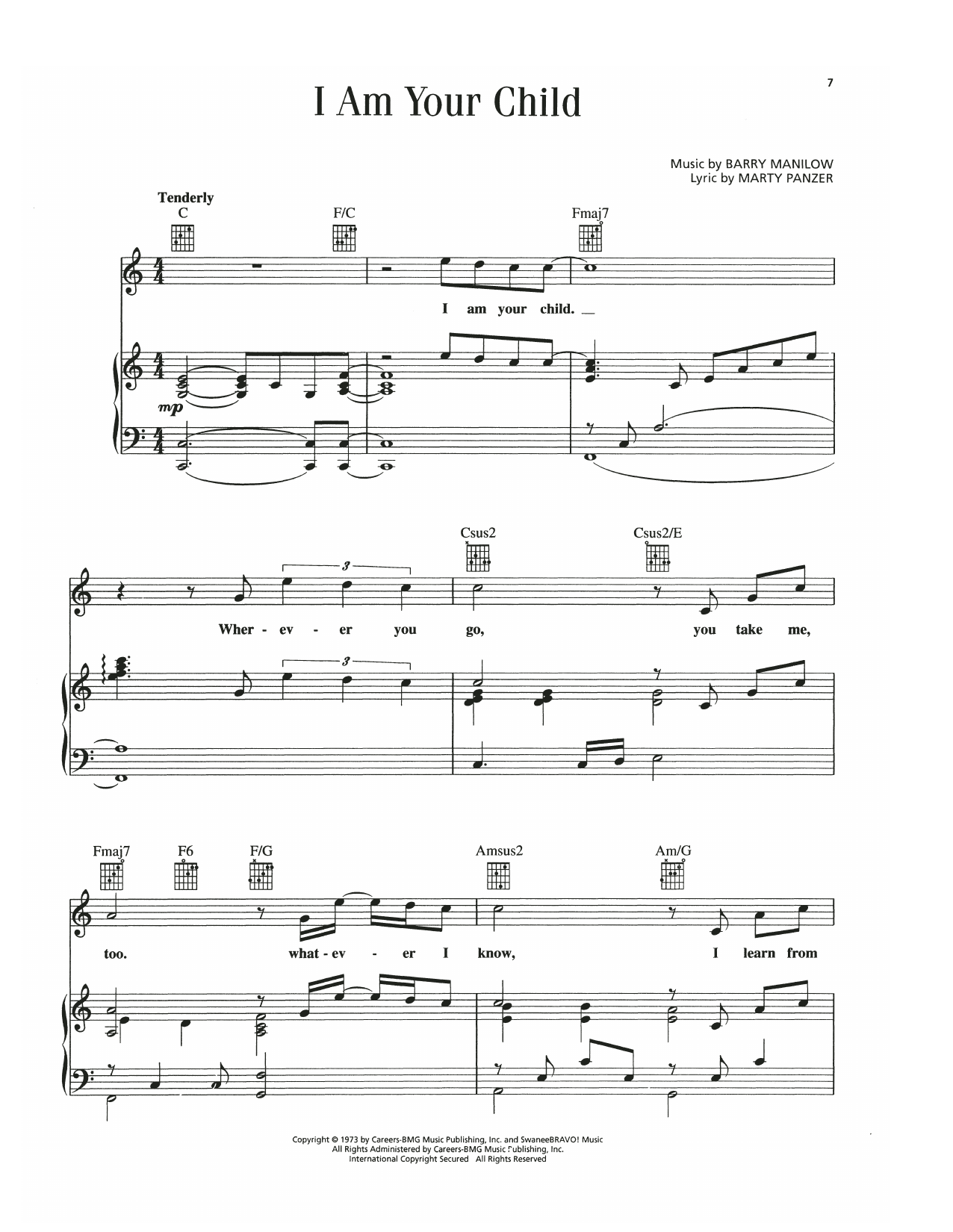 Barry Manilow I Am Your Child sheet music notes and chords arranged for Piano, Vocal & Guitar Chords (Right-Hand Melody)