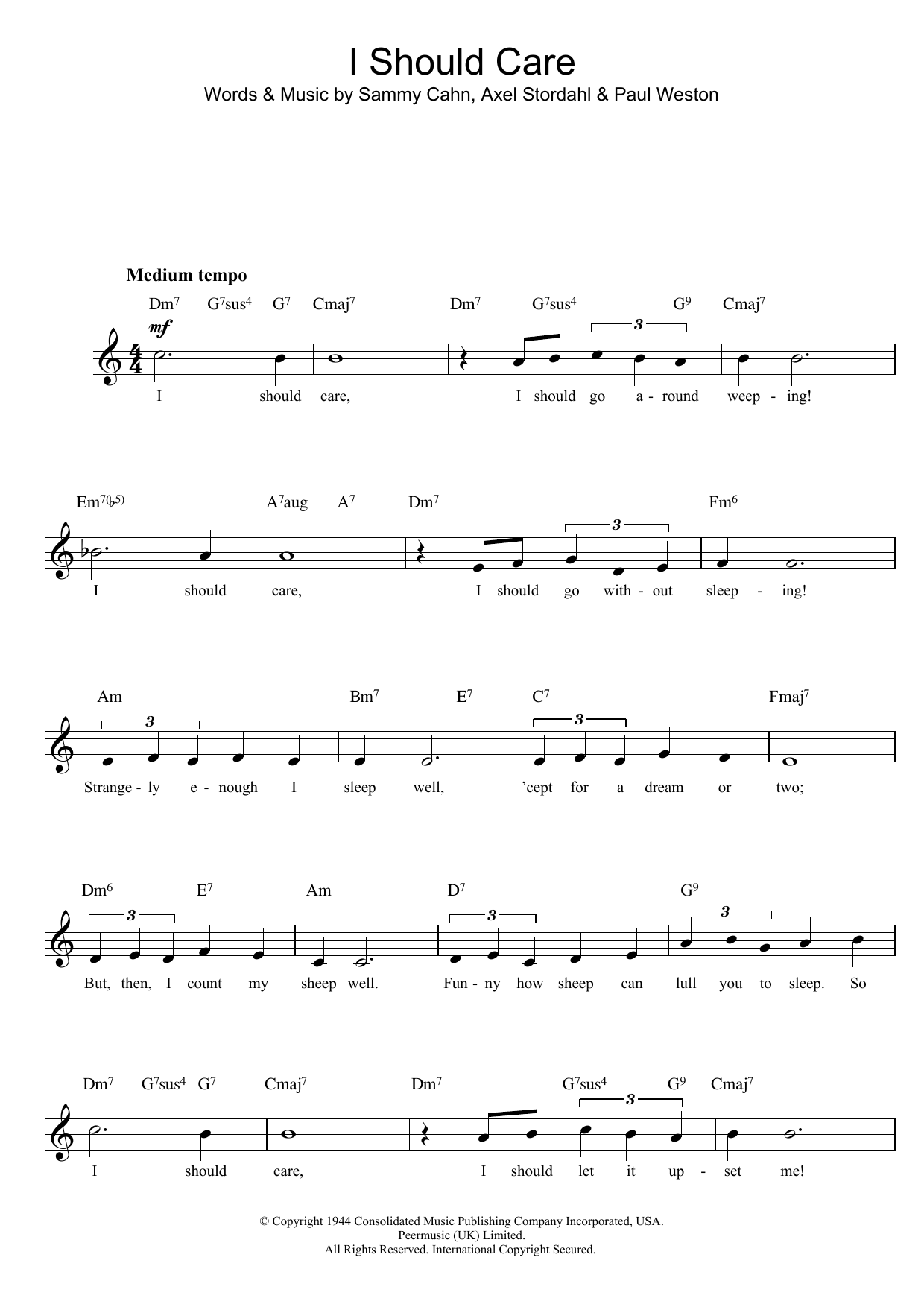 Barry Manilow I Should Care sheet music notes and chords arranged for Lead Sheet / Fake Book