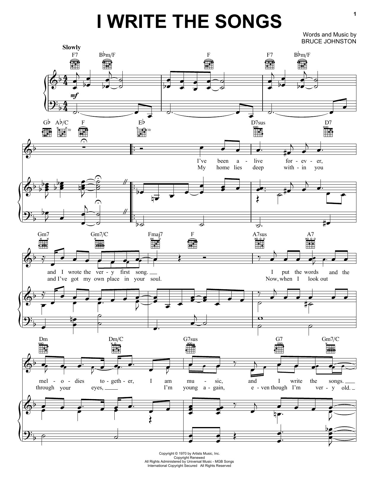 Barry Manilow I Write The Songs sheet music notes and chords arranged for Pro Vocal
