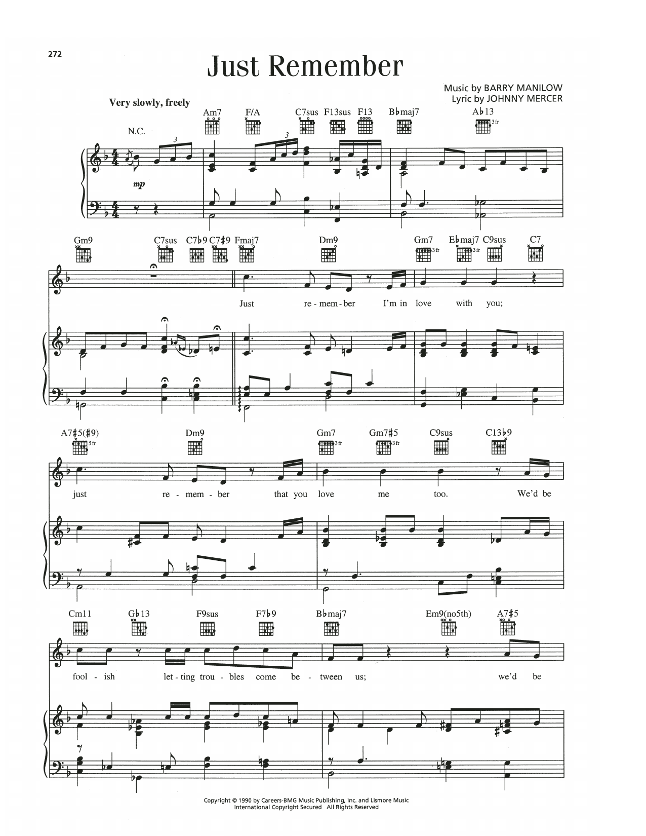 Barry Manilow Just Remember sheet music notes and chords arranged for Piano, Vocal & Guitar Chords (Right-Hand Melody)