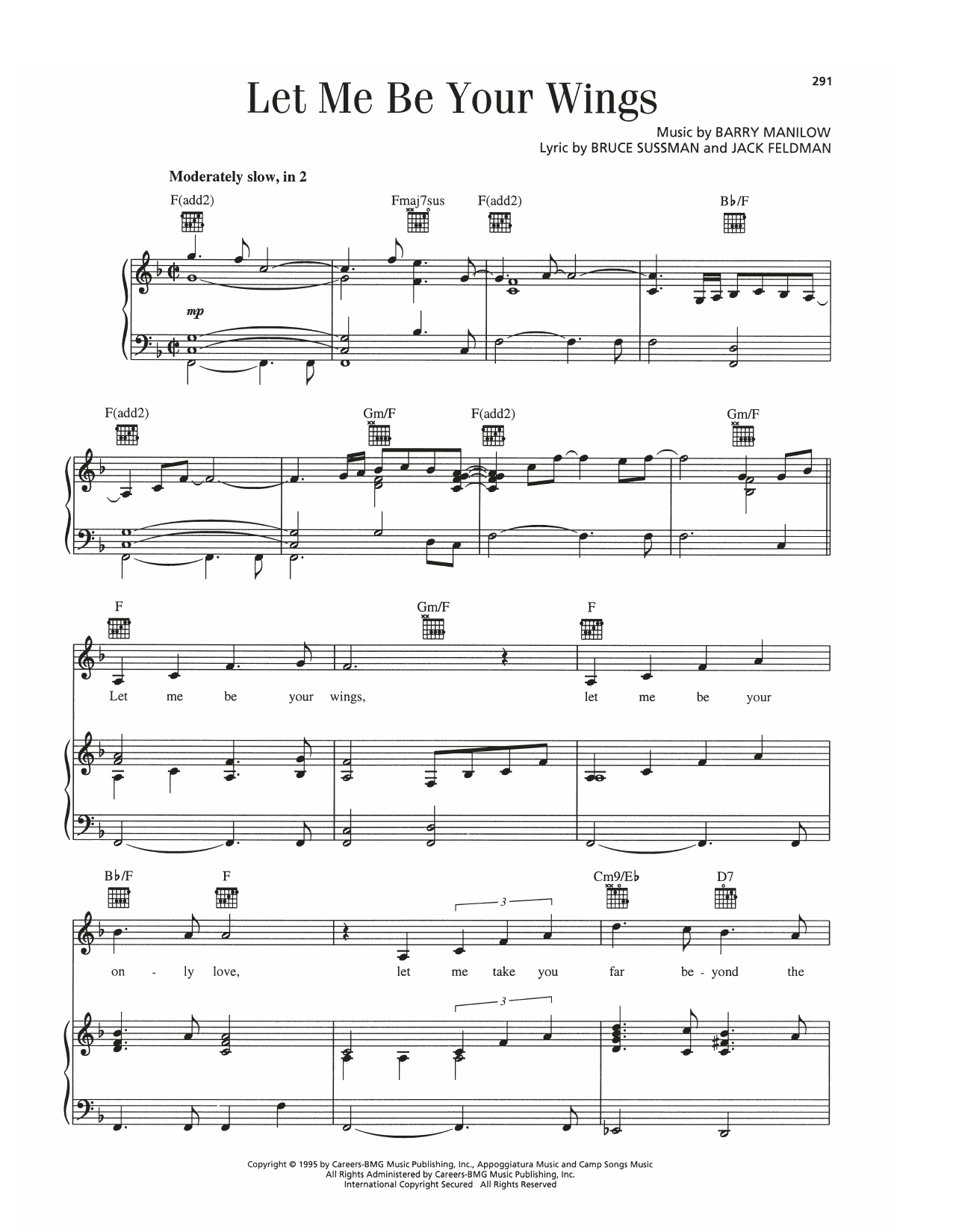 Barry Manilow Let Me Be Your Wings (from Thumbelina) sheet music notes and chords arranged for Piano, Vocal & Guitar Chords (Right-Hand Melody)