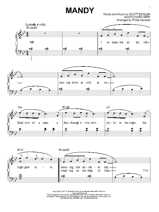 Barry Manilow Mandy (arr. Phillip Keveren) sheet music notes and chords arranged for Piano Solo