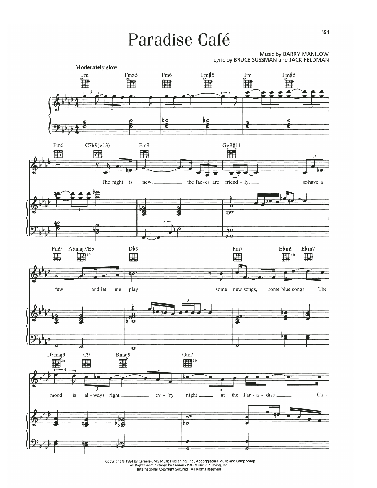 Barry Manilow Paradise Cafe sheet music notes and chords arranged for Piano, Vocal & Guitar Chords (Right-Hand Melody)