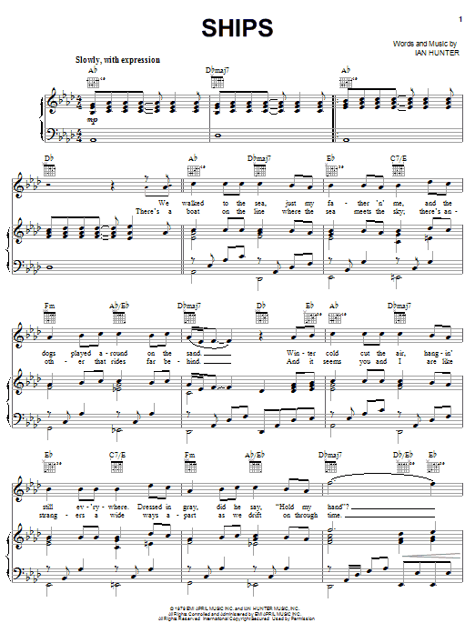 Barry Manilow Ships sheet music notes and chords arranged for Piano, Vocal & Guitar Chords (Right-Hand Melody)