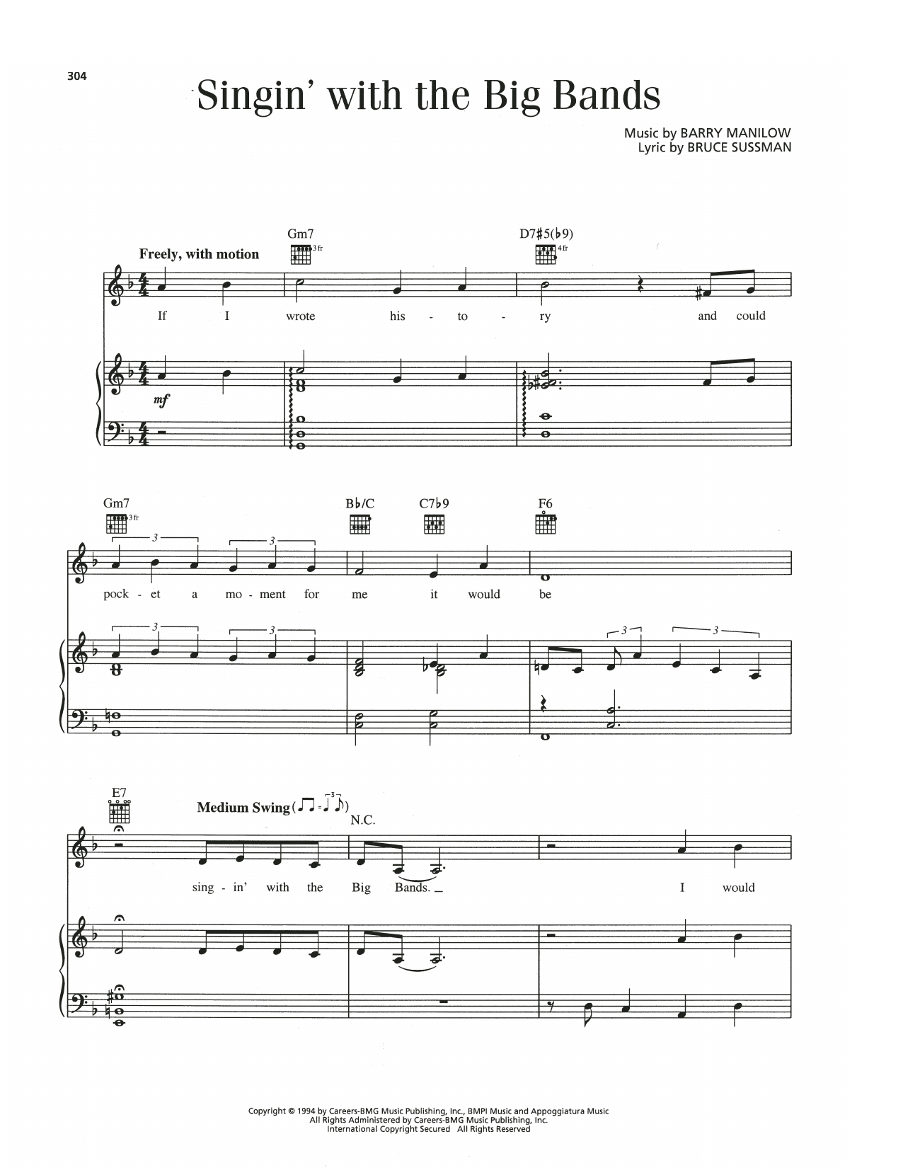 Barry Manilow Singin' With The Big Bands sheet music notes and chords arranged for Piano, Vocal & Guitar Chords (Right-Hand Melody)