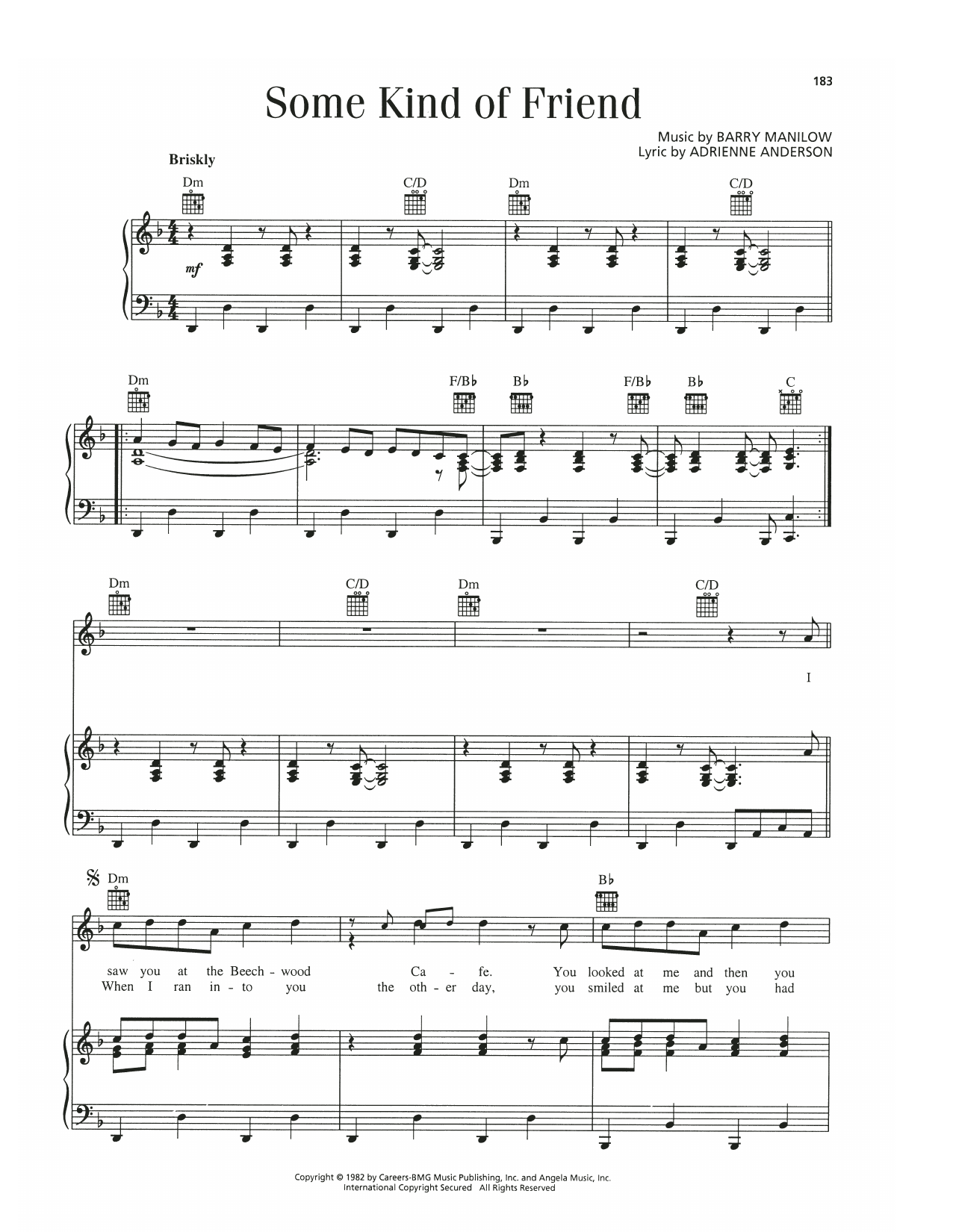 Barry Manilow Some Kind Of Friend sheet music notes and chords arranged for Piano, Vocal & Guitar Chords (Right-Hand Melody)