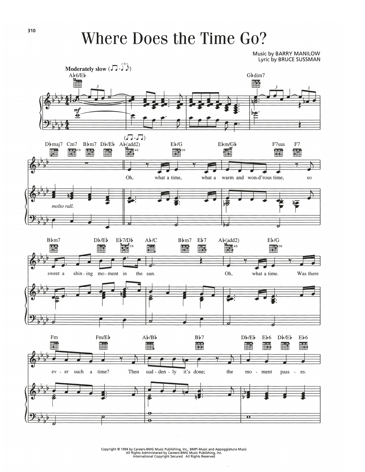 Barry Manilow Where Does The Time Go? sheet music notes and chords arranged for Piano, Vocal & Guitar Chords (Right-Hand Melody)