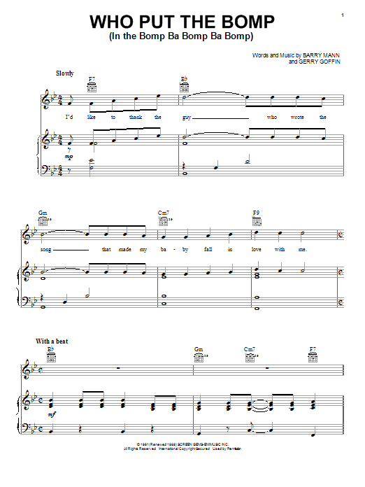 Barry Mann Who Put The Bomp (In The Bomp Ba Bomp Ba Bomp) sheet music notes and chords arranged for Guitar Chords/Lyrics