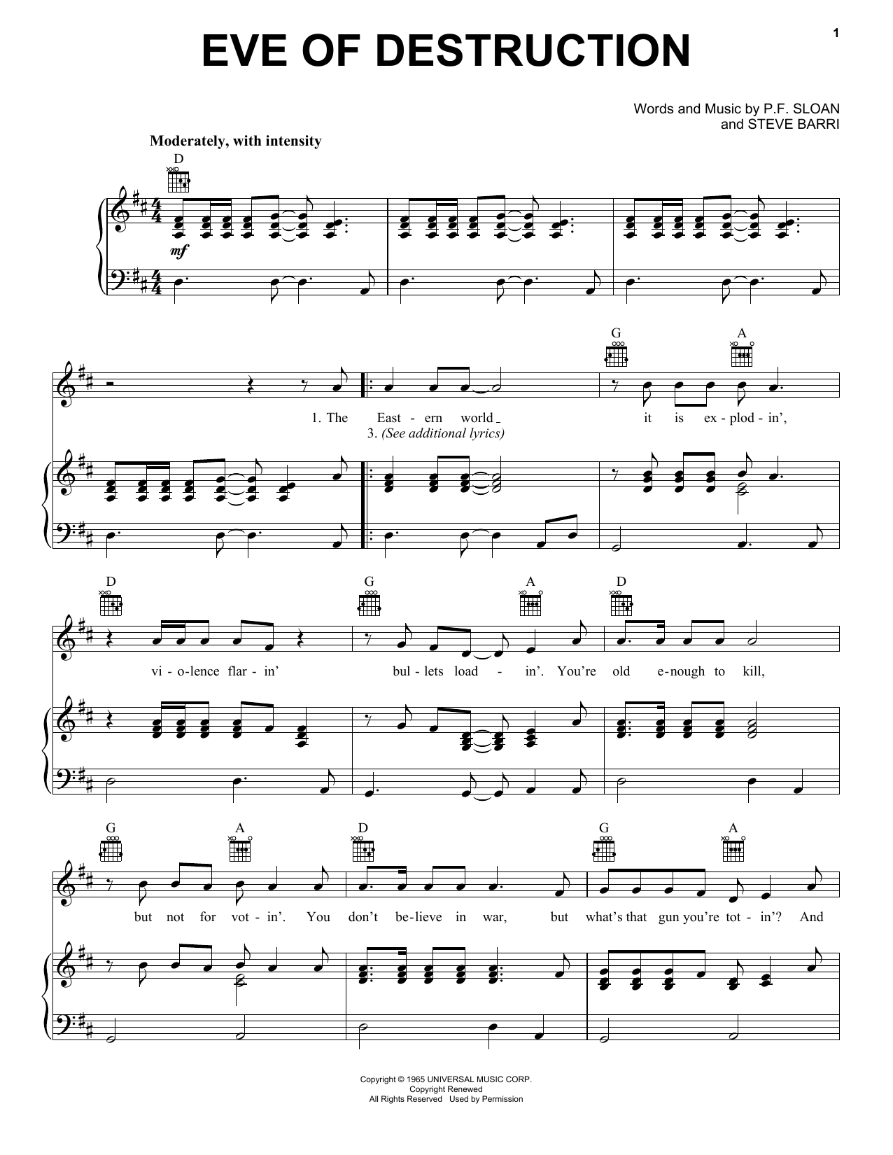 Barry McGuire Eve Of Destruction sheet music notes and chords arranged for Harmonica