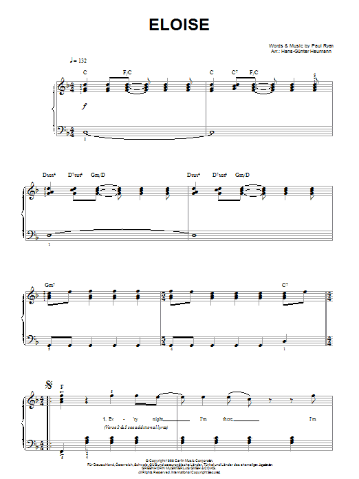 Barry Ryan Eloise sheet music notes and chords arranged for Easy Piano