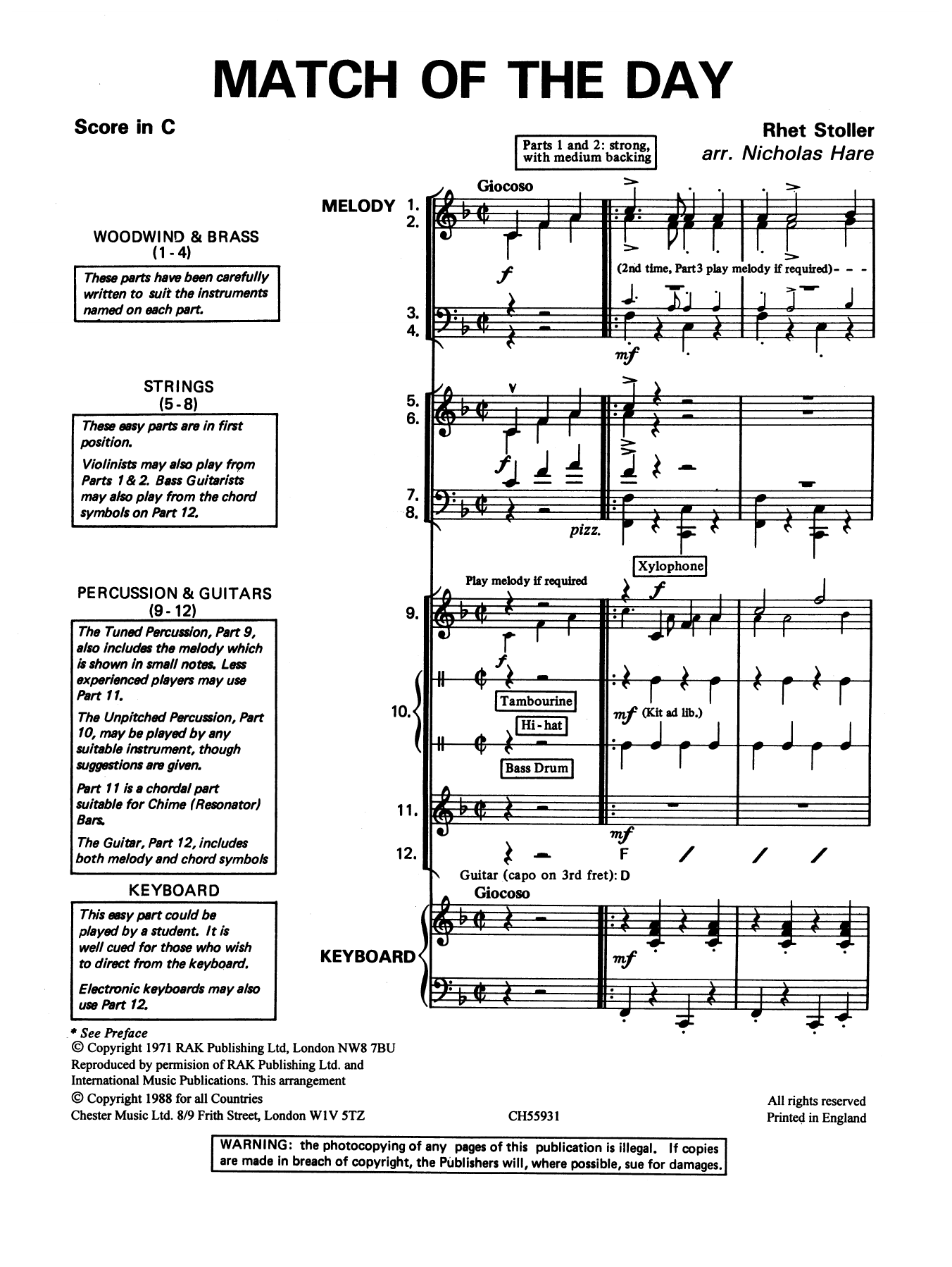 Barry Stoller Match Of The Day sheet music notes and chords arranged for Classroom Band Pack
