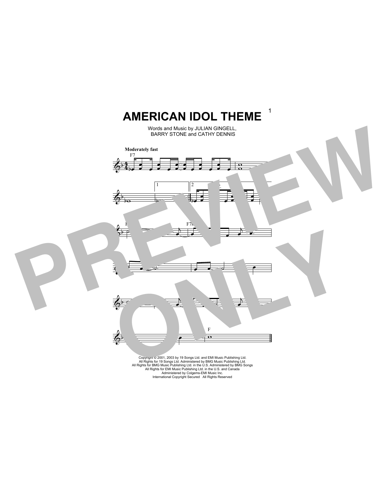 Barry Stone American Idol Theme sheet music notes and chords arranged for Lead Sheet / Fake Book