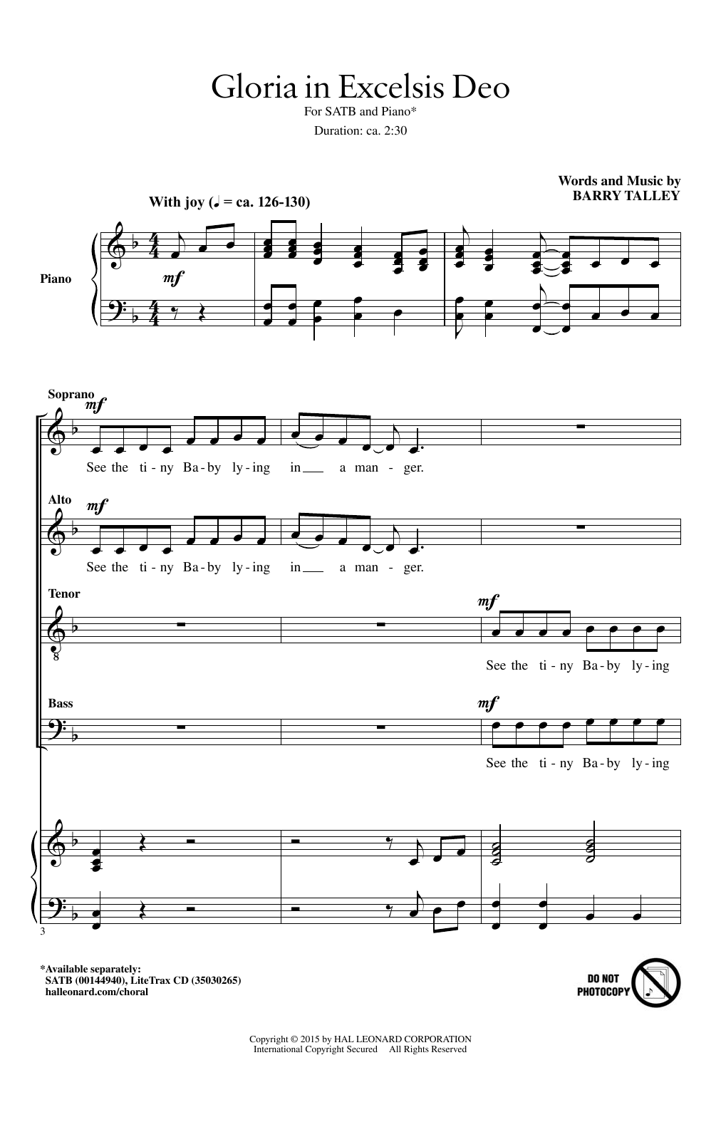 Barry Talley Gloria In Excelsis Deo sheet music notes and chords arranged for SATB Choir