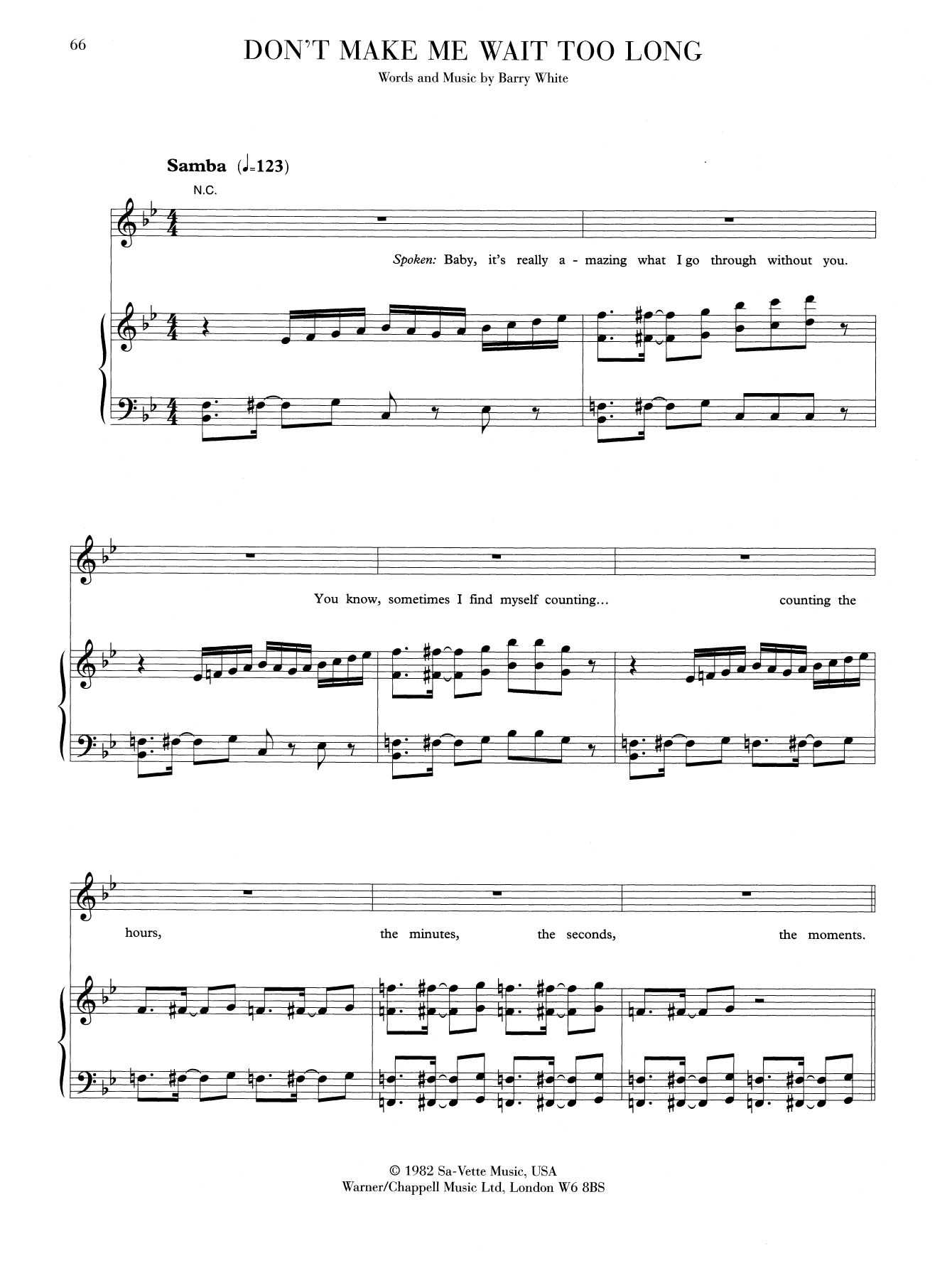 Barry White Don't Make Me Wait Too Long sheet music notes and chords arranged for Piano, Vocal & Guitar Chords (Right-Hand Melody)