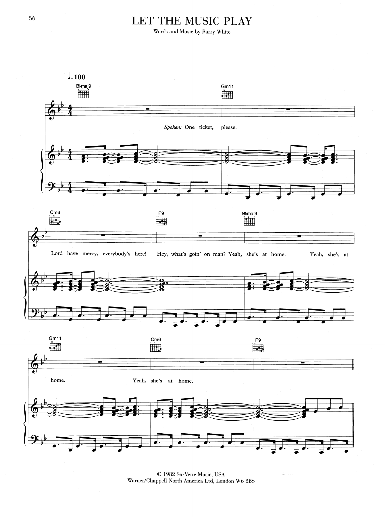 Barry White Let The Music Play sheet music notes and chords arranged for Piano, Vocal & Guitar Chords (Right-Hand Melody)