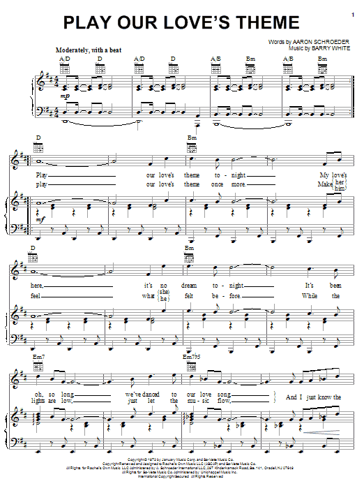 Barry White Play Our Love's Theme sheet music notes and chords arranged for Piano, Vocal & Guitar Chords (Right-Hand Melody)