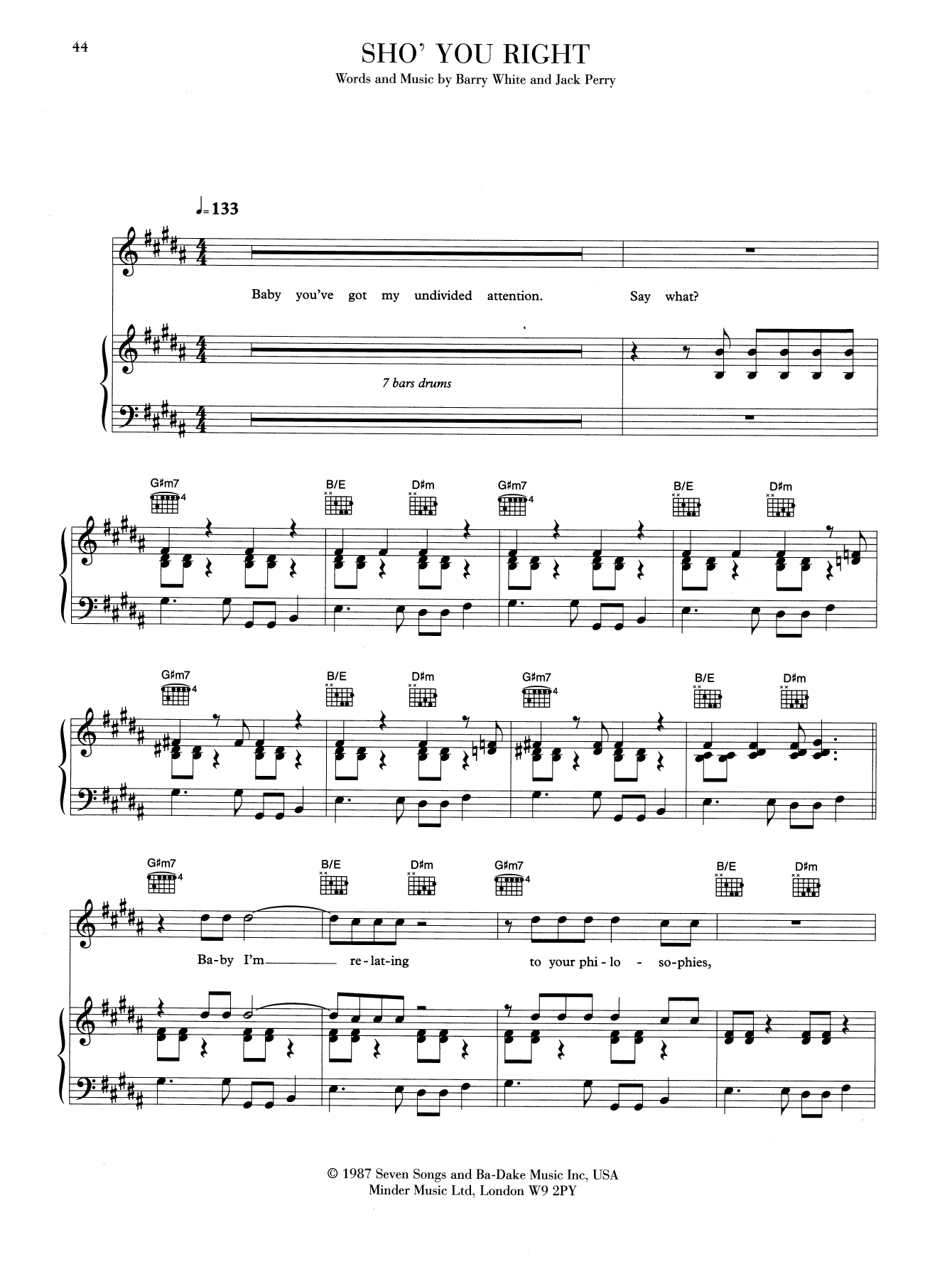 Barry White Sho' You Right sheet music notes and chords arranged for Piano, Vocal & Guitar Chords