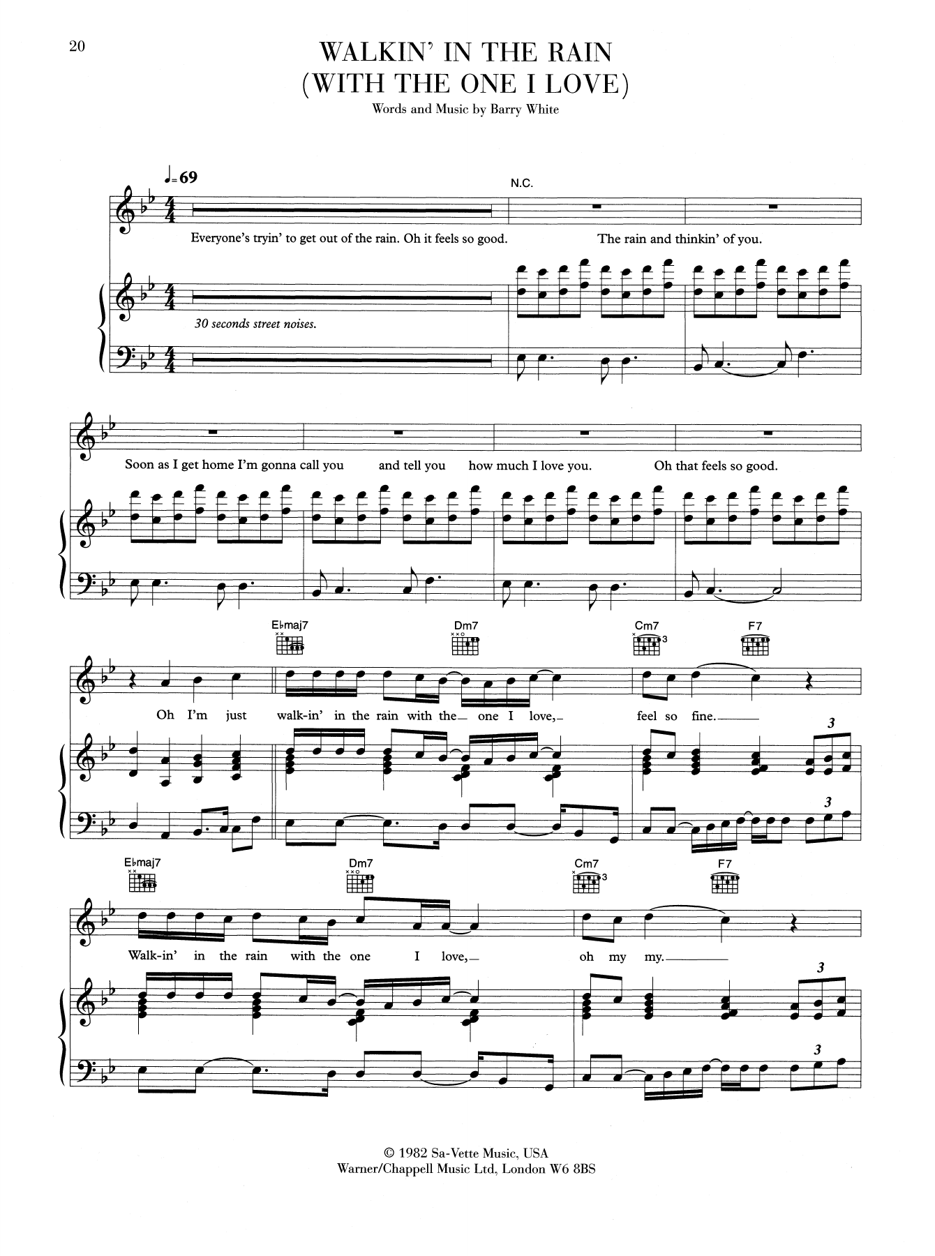 Barry White Walkin' In The Rain With The One I Love sheet music notes and chords arranged for Piano, Vocal & Guitar Chords (Right-Hand Melody)