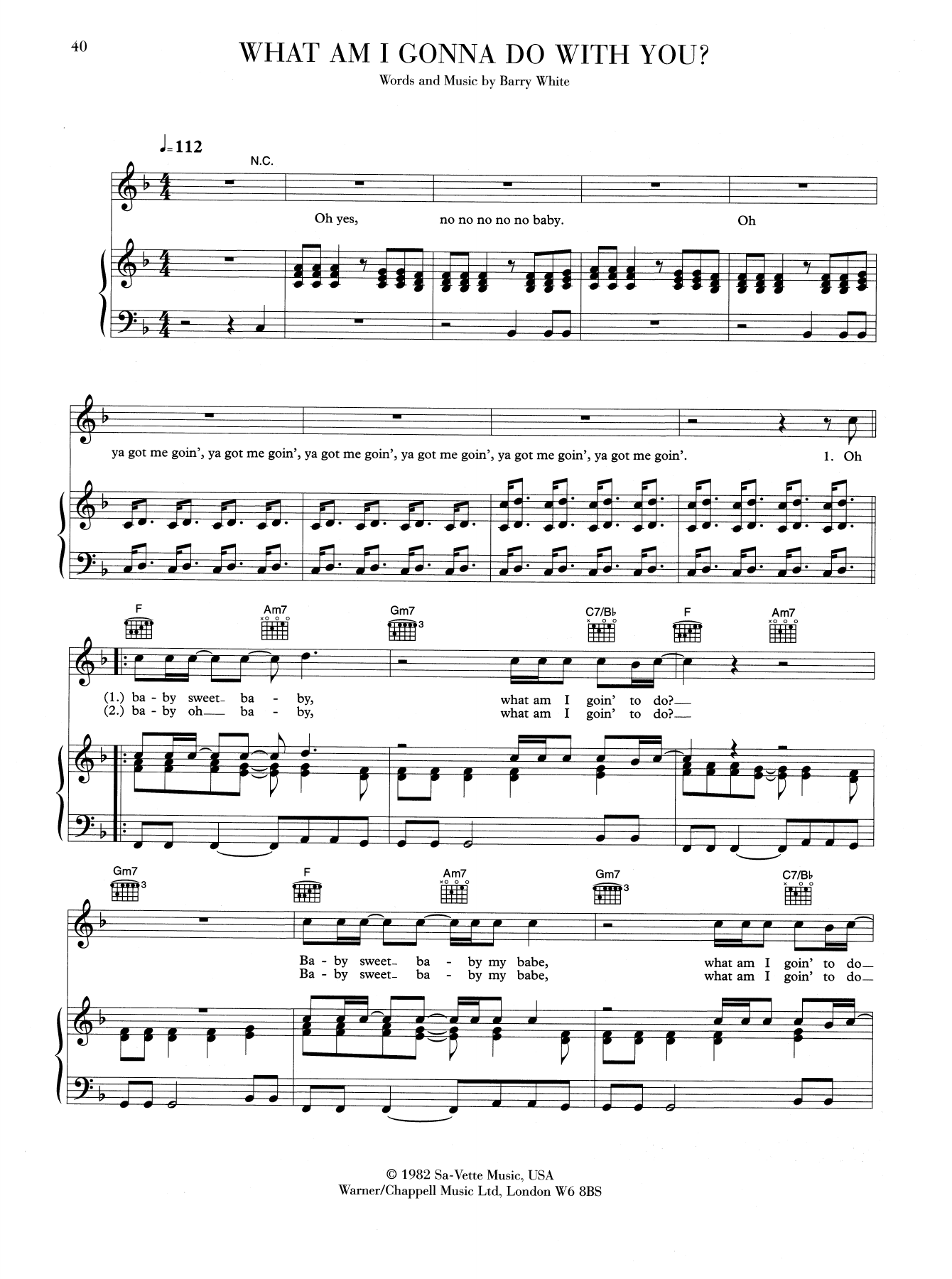 Barry White What Am I Gonna Do With You sheet music notes and chords arranged for Piano, Vocal & Guitar Chords (Right-Hand Melody)