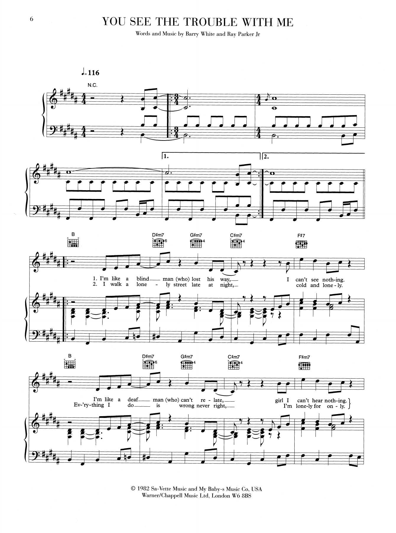 Barry White You See The Trouble With Me sheet music notes and chords arranged for Piano, Vocal & Guitar Chords (Right-Hand Melody)