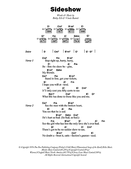 Barry Biggs Sideshow sheet music notes and chords arranged for Guitar Chords/Lyrics