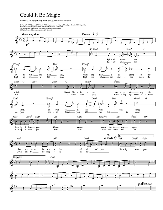 Barry Manilow Could It Be Magic sheet music notes and chords. Download Printable PDF.