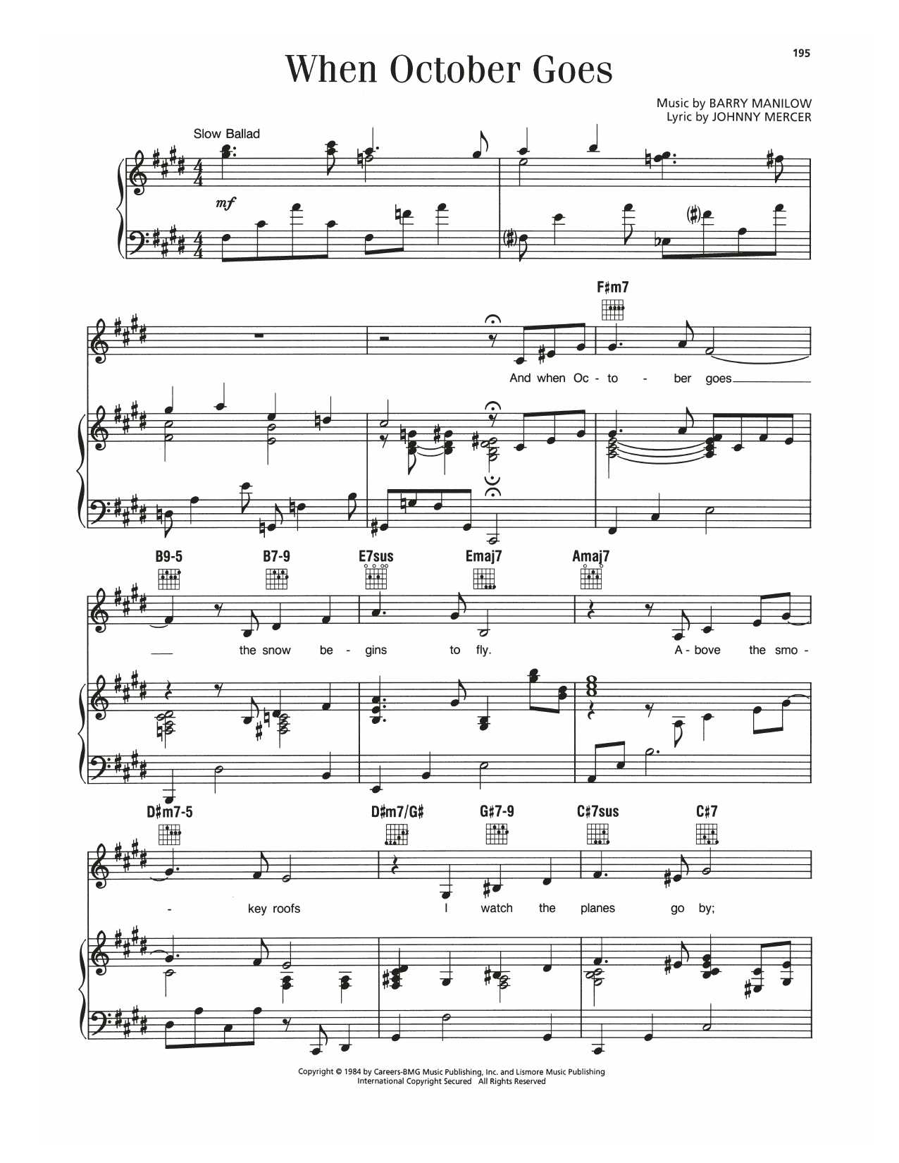 Barry Manilow When October Goes sheet music notes and chords. Download Printable PDF.