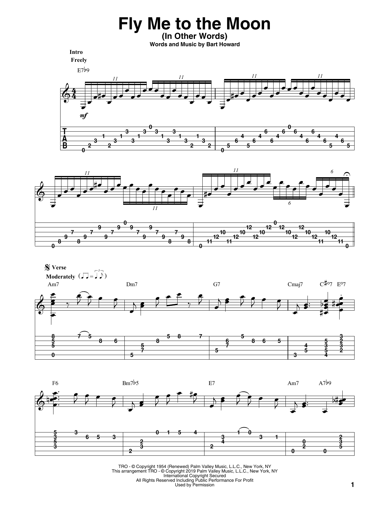 Bart Howard Fly Me To The Moon (In Other Words) (arr. Bill LaFleur) sheet music notes and chords arranged for Solo Guitar