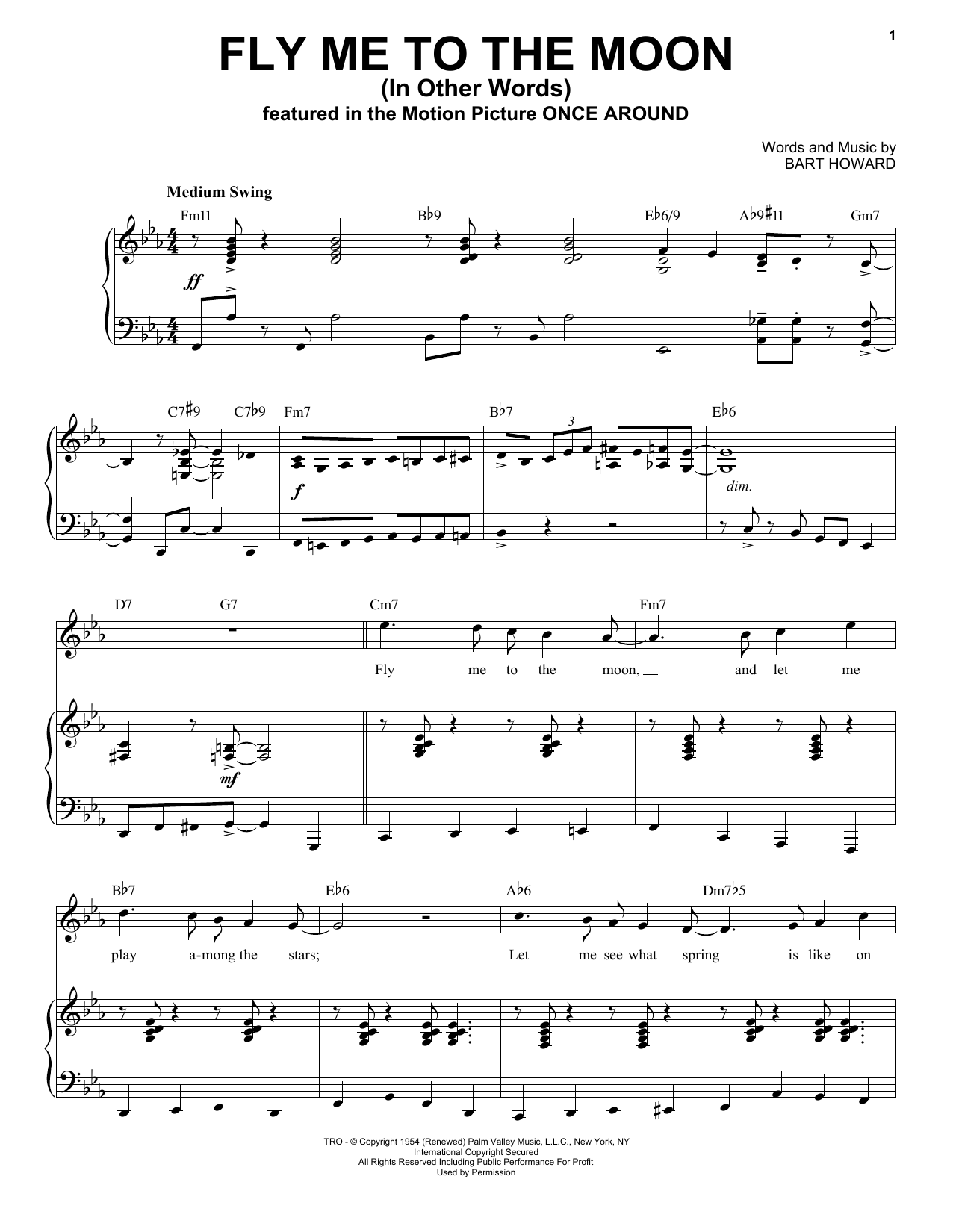 Bart Howard Fly Me To The Moon (In Other Words) [Jazz version] (arr. Brent Edstrom) sheet music notes and chords arranged for Piano & Vocal