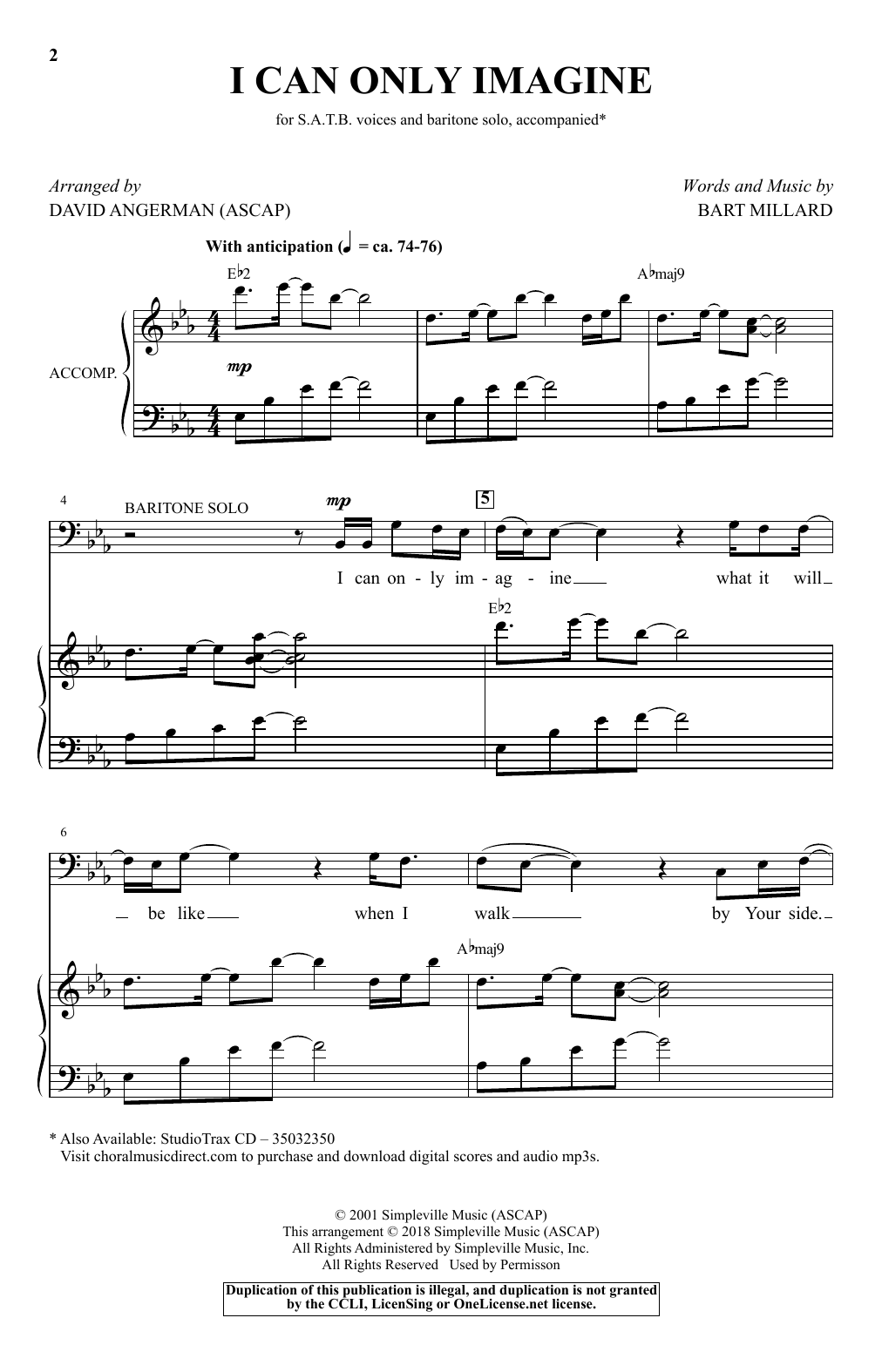 Bart Millard I Can Only Imagine (arr. David Angerman) sheet music notes and chords arranged for SATB Choir