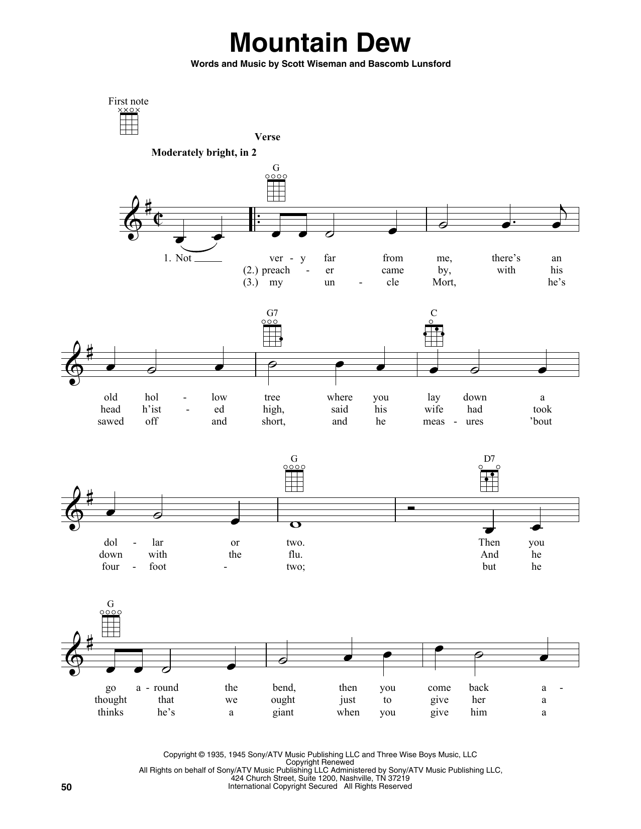 Bascom Lunsford Mountain Dew sheet music notes and chords arranged for Banjo Tab