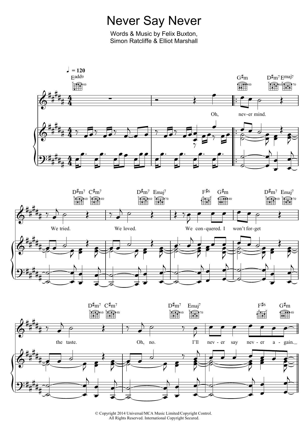 Basement Jaxx Never Say Never sheet music notes and chords arranged for Piano, Vocal & Guitar Chords