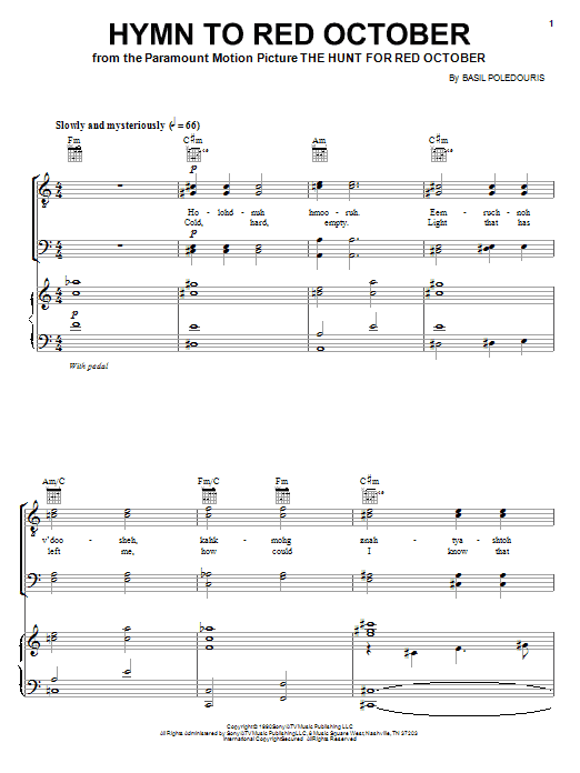 Basil Poledouris Hymn To Red October sheet music notes and chords arranged for Piano, Vocal & Guitar Chords (Right-Hand Melody)
