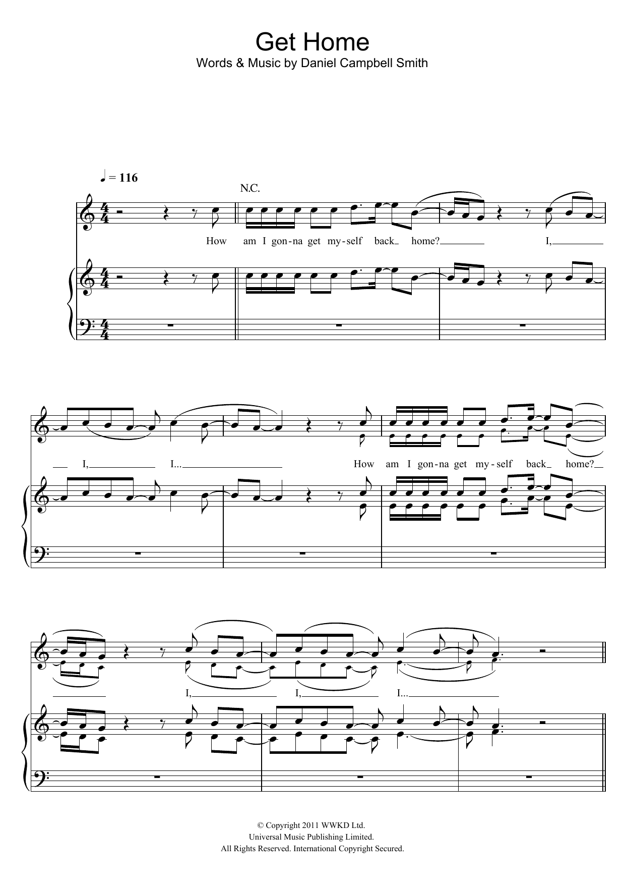 Bastille Get Home sheet music notes and chords arranged for Piano, Vocal & Guitar Chords