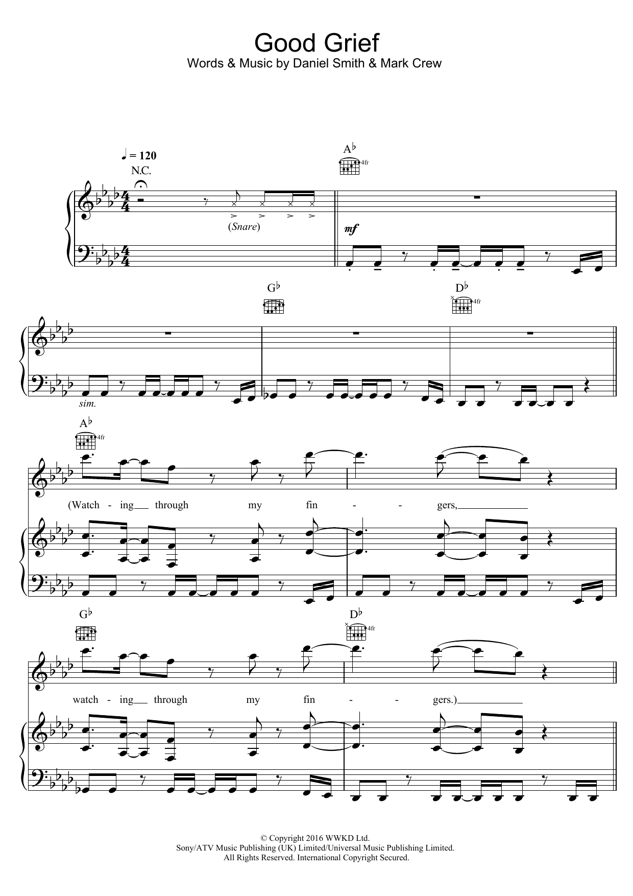 Bastille Good Grief sheet music notes and chords arranged for Easy Piano