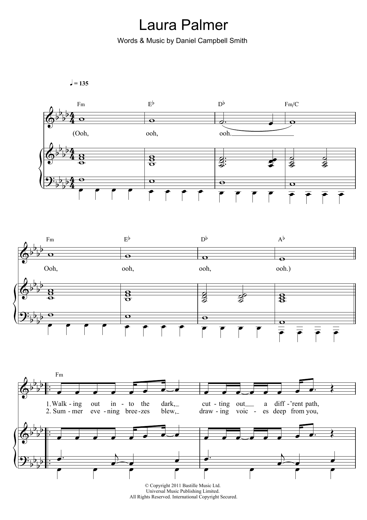 Bastille Laura Palmer sheet music notes and chords arranged for Piano, Vocal & Guitar Chords