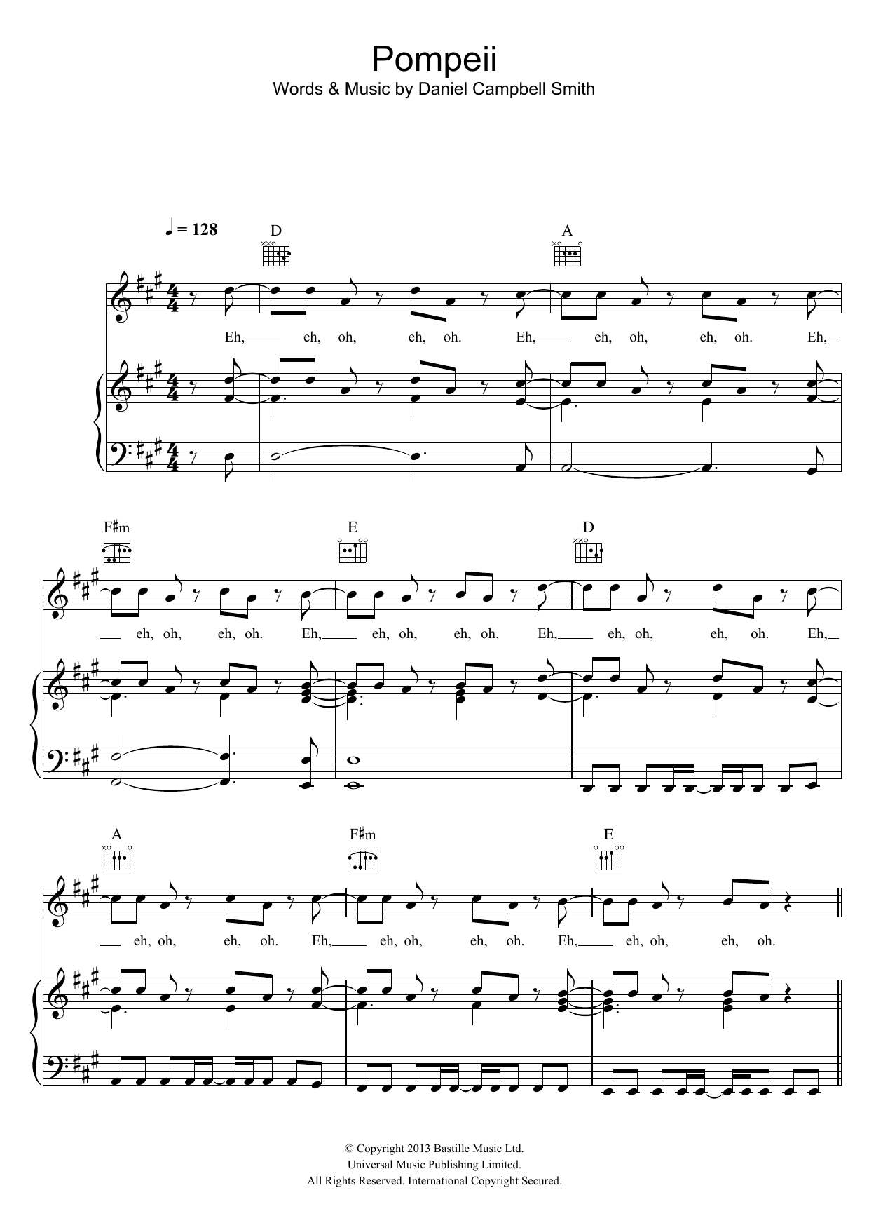 Bastille Pompeii sheet music notes and chords arranged for Very Easy Piano