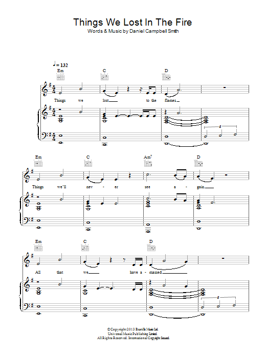 Bastille Things We Lost In The Fire sheet music notes and chords arranged for Piano Chords/Lyrics