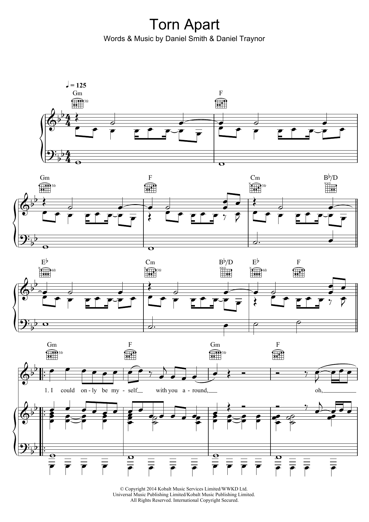 Bastille Torn Apart (featuring Grades) sheet music notes and chords arranged for Piano, Vocal & Guitar Chords