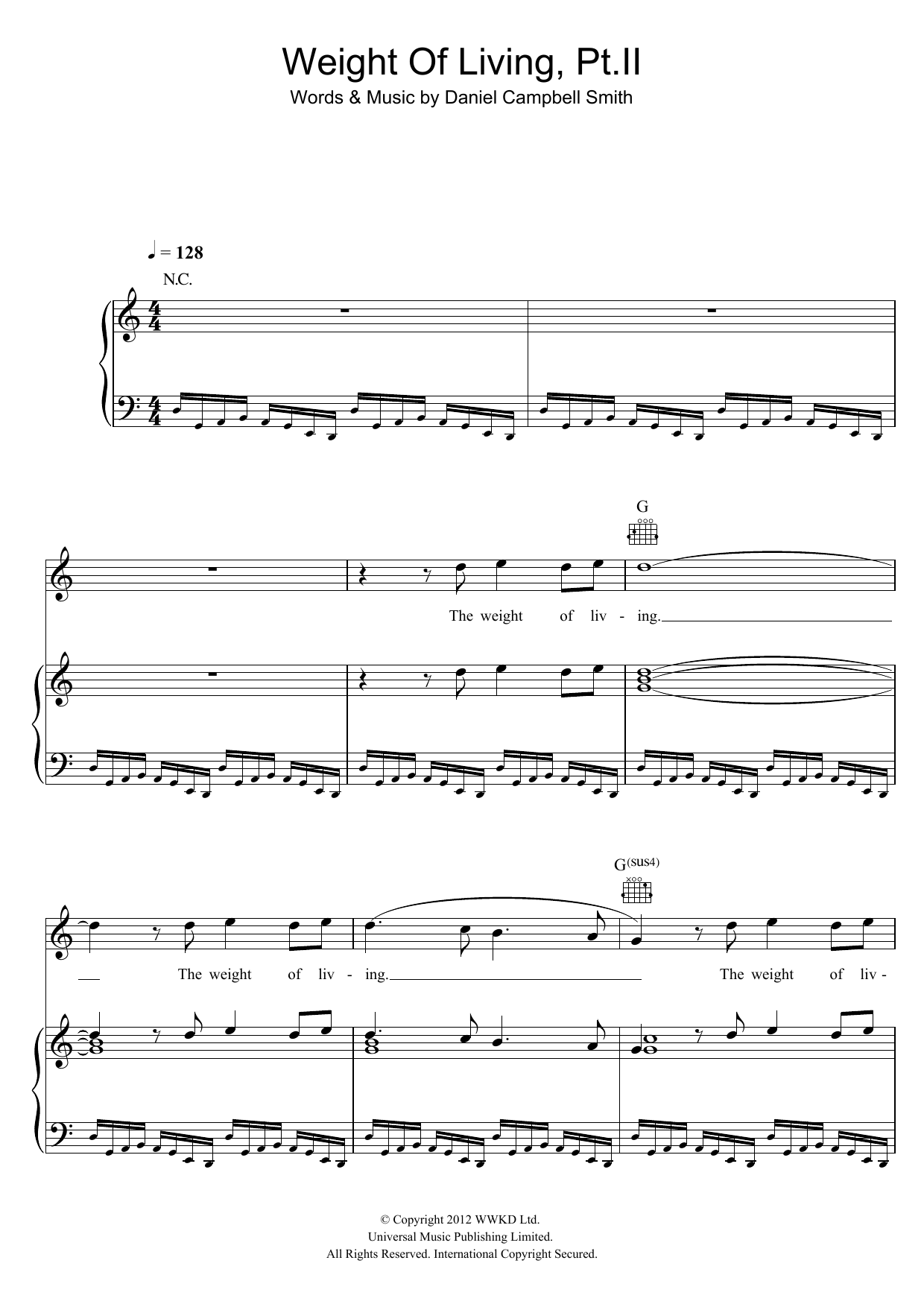Bastille Weight Of Living, Pt. II sheet music notes and chords arranged for Piano, Vocal & Guitar Chords