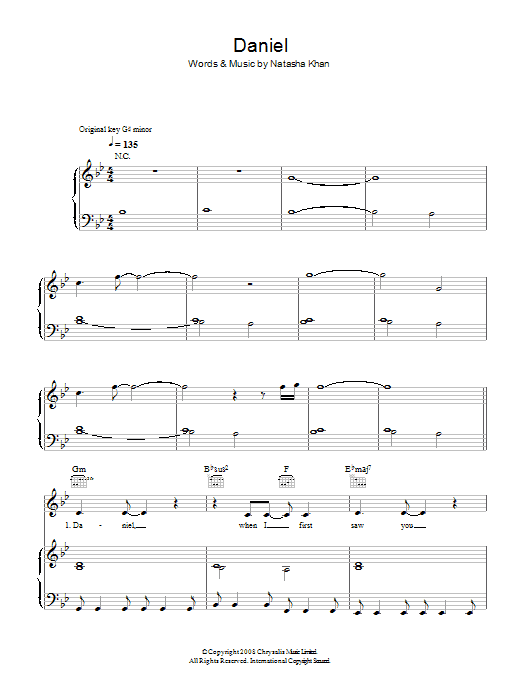 Bat For Lashes Daniel sheet music notes and chords arranged for Piano Chords/Lyrics